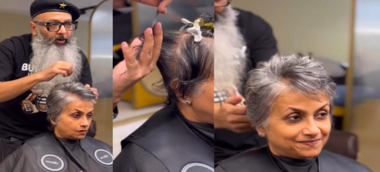 SQUARE PIXIE HAIRCUT ON SALTN PAPPER HAIR